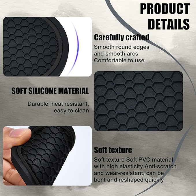 4PCS Car Cup Holder Coasters, 2.75 Inch Non-Slip Insert Cup Holder Pad, Dustproof Automotive Interior Accessories Mat, Universal for Trucks, Vehicles, RVs and More (Black)
