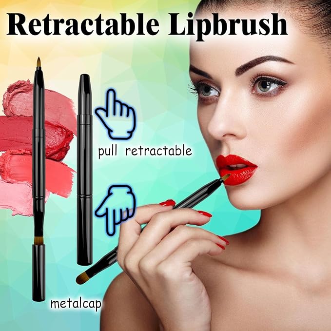 4 in 1 makeup brush, Eyeshadow Brush, Eyebrow Brush, Retractable Lip Brush, Double-Ended Lip Makeup Brushes with Cap - Travel-Friendly