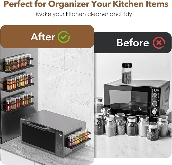 Magnetic Spice Rack for Refrigerator, Magnetic Fridge Shelf for Kitchen Spice Organizer, Spice Rack Wall Mount, Fridge Organizers and Storage (2, Black)