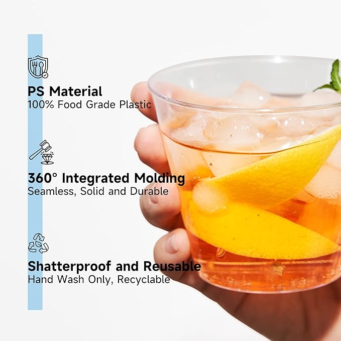 RACETOP 9 oz 50 packs Clear Disposable Plastic Cups, Durable Plastic Cups Tumblers, Perfect for Parties, Wedding and Festival Events