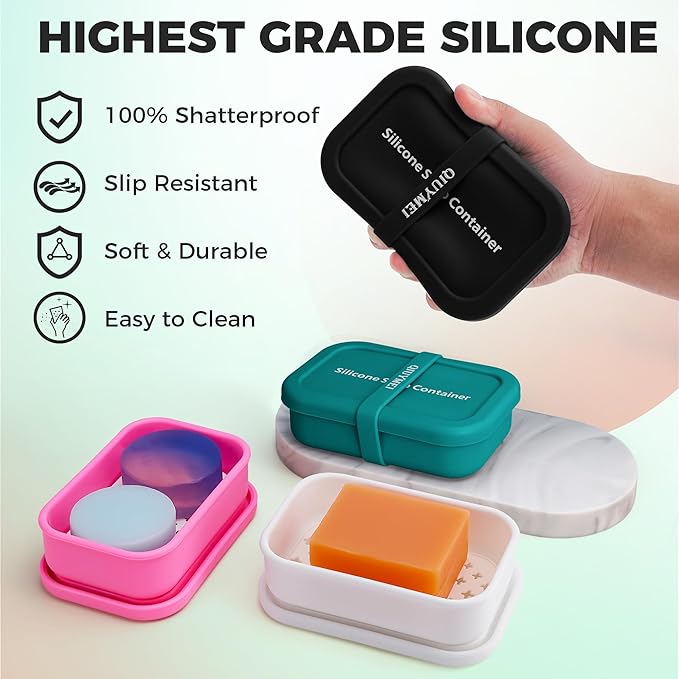 Silicone Soap Holder， Enhanced Leak-Proof Travel Soap Case with Draining Layer，Portable Bar Soap Holder, Travel Soap Container with Soap Bag, Soap Dishes for Bathroom/Camping/Gym (Black)