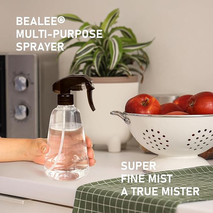Bealee Spray Bottle 2 Pack, 16oz - Ultra Fine Mist, Plant Mister Hair Misting Empty Spray Bottles Indoor, Leak Proof Water Sprayer for Planting, Hair Care, Essential Oils, Cleaning Solutions (Clear)