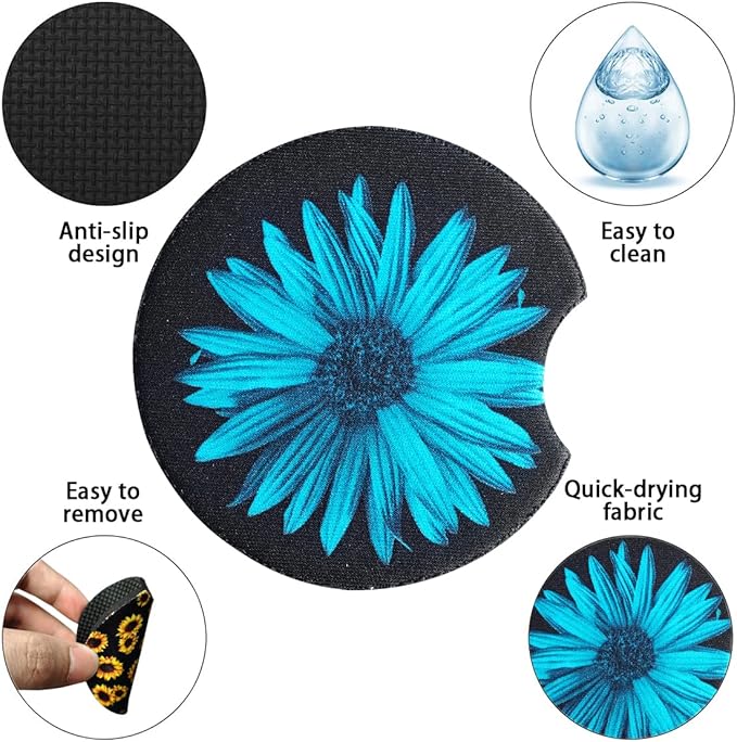 Moly Magnolia 2 Pack Car Coasters for Drinks Absorbent - 2.75 Inch Cute Car Cup Holder Coasters for Women, Removable Cup Holder Coaster for Women Girls, Car Interior Accessories (Style A)