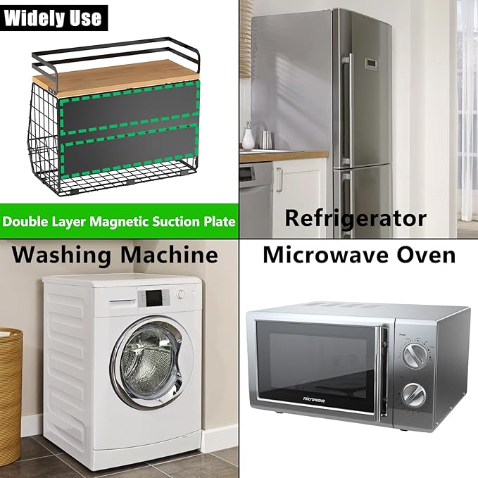 Magnetic Shelf for Fridge with Wood Lid, Fruit Potato & Onion Storage Bins, Magnetic Spice Rack for Refrigerator Pantry Organizer & Storage, Large Container for Refrigerator, Kitchen Counter & Laundry