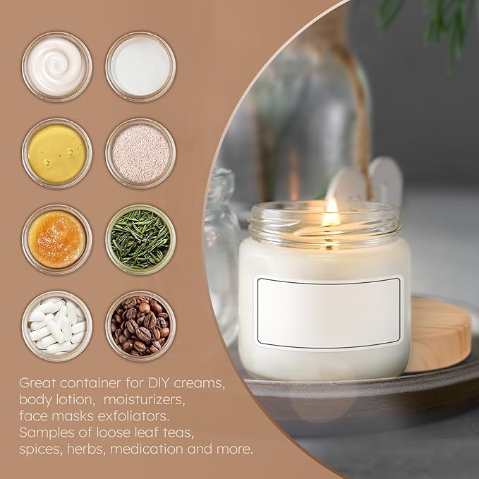 16 Pack Small Glass Jars with Lids, 4 oz Glass Containers with Plastic Woodgrain Lids & Inner Liners, Reusable Travel Containers for Creams, Makeup, Lotion, Cosmetic, Ointment