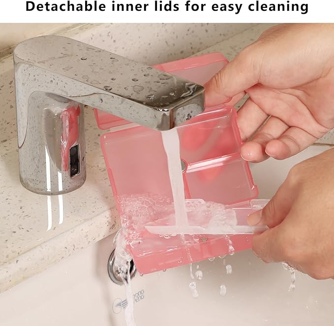 FYY Daily Pill Organizer, 7 Compartments Portable Pill Case Travel Pill Organizer,[Folding Design] Pill Box for Purse Pocket to Hold Vitamins,Cod Liver Oil,Supplements and Medication-Clear Red