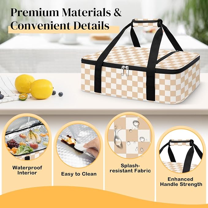 Coobiiya Insulated Casserole Carrier – Portable Tote for Hot or Cold Food, Large Warmer & Cooler Carrier Bag Lunch Bag, Fits 9" x 13" to 11" x 15" Baking Dish, Ideal for Potluck Parties Gatherings