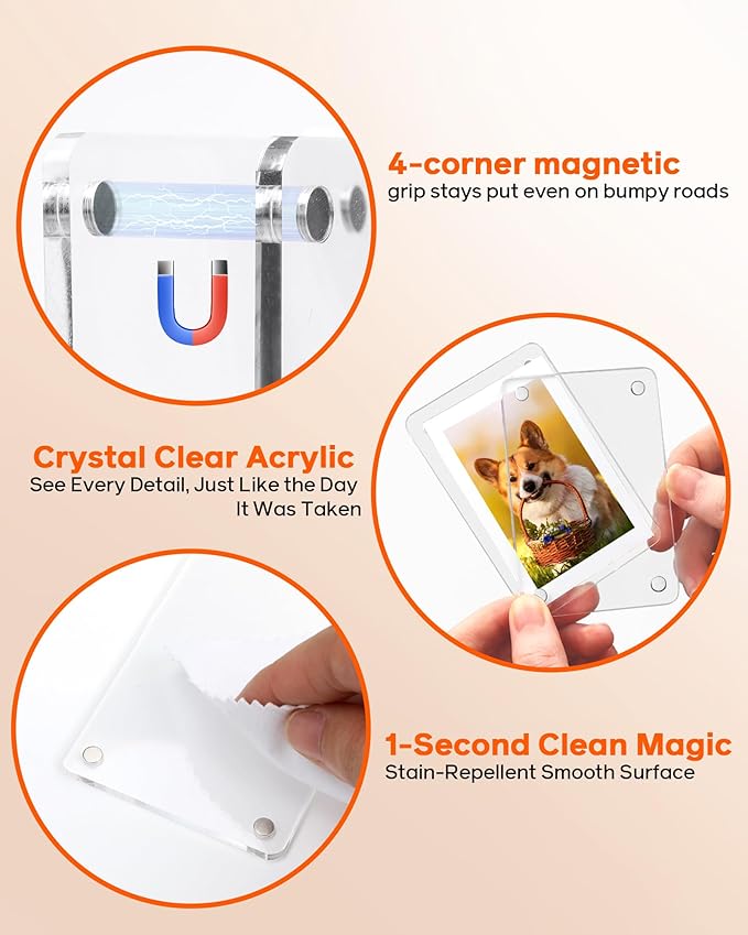 4 Pack Magnetic Car Picture Holder – 2.4"x3.5" Clear Acrylic Car Visor Photo Clip for Polaroid Go & Instax Mini, Versatile Car Picture Frame| Perfect Car Photo Holder Gift for Drivers