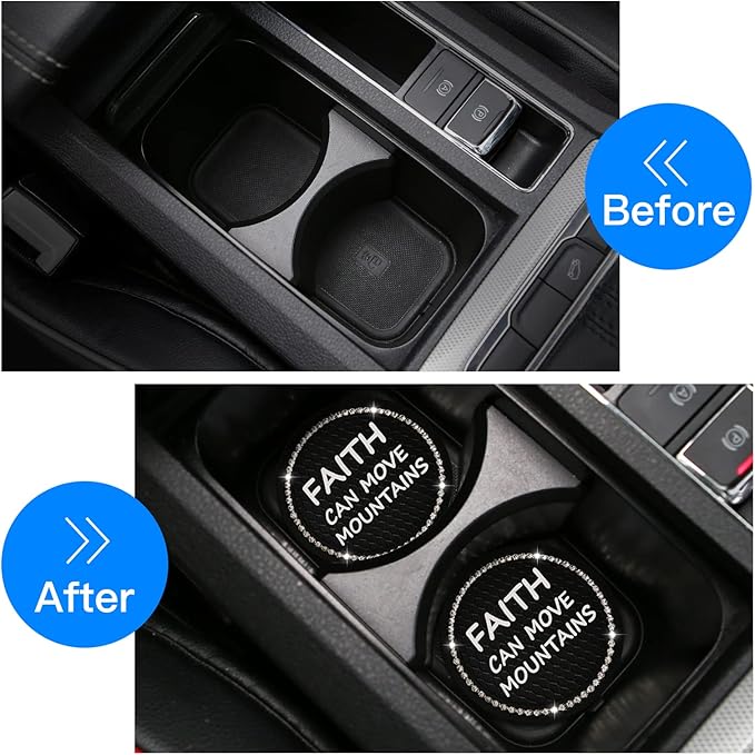2 Pack Bling Car Cup Holders, 2.75 Inch Bling Crystal Rhinestone Soft Anti-Slip Cup Mats Auto Drink Coasters Car Interior Decoration Accessories for Women or Girls (Black)