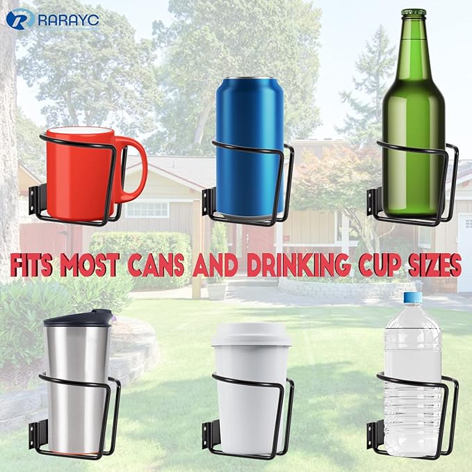 Wall Mounted Cup Holder 2 Pack - Screw On Cup Holders for Wall, Stainless Steel Universal Drink Holders for Boat Marine Yacht Truck RV Camper Trailer Patio，for Cups Cans Mugs