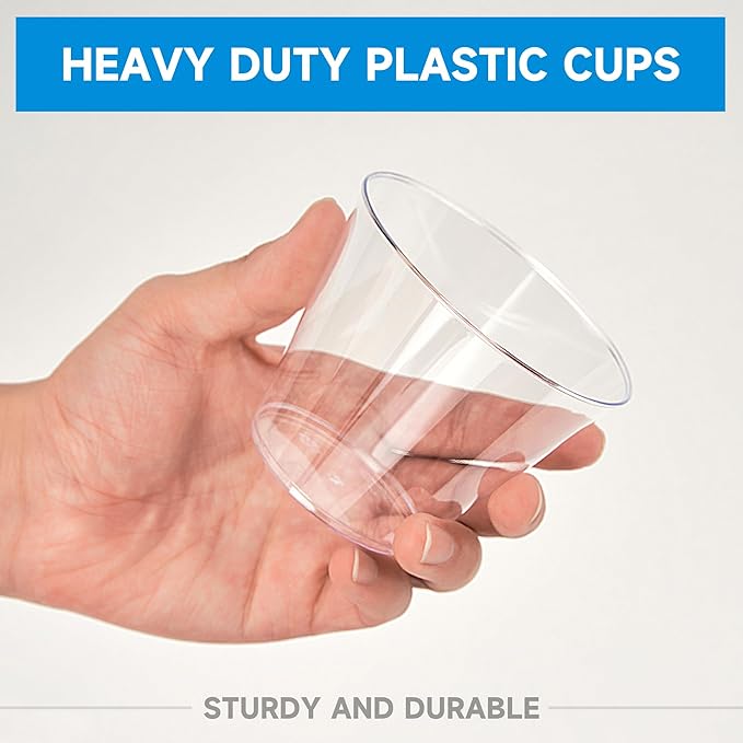 RACETOP 9 oz 50 packs Clear Disposable Plastic Cups, Durable Plastic Cups Tumblers, Perfect for Parties, Wedding and Festival Events