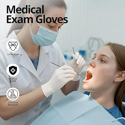 SwiftGrip Disposable Nitrile Exam Gloves, 3-mil, XL, Box of 50, White Nitrile Gloves Disposable Latex Free for Medical, Cleaning, Cooking & Esthetician, Food-Safe, Powder-Free, Non-Sterile