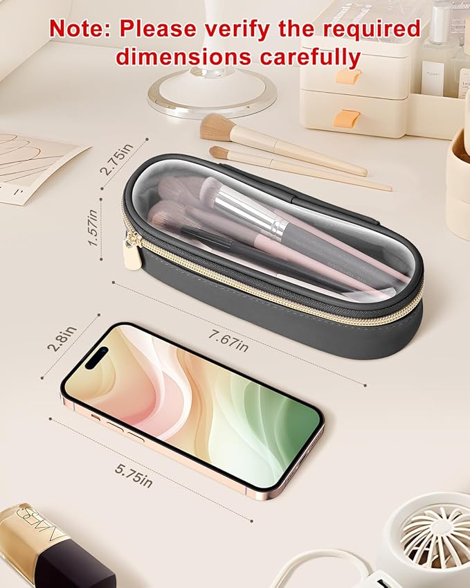 Clear Travel Makeup Brush Holder, Leather Makeup Brush Toiletry Bag, Portable Cosmetic Brush Case, Transparent Waterproof Makeup Brush Storage Bag, Black