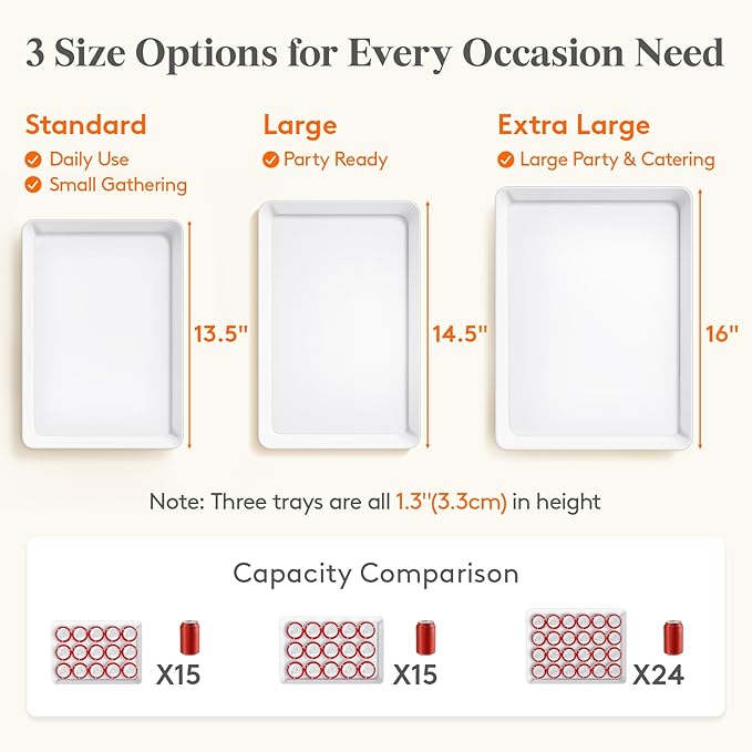 Lifewit Plastic Serving Tray for Party, 4 Pcs White Trays for Serving Food, Reusable Platters for Buffet, Fruit, Cookie, Charcuterie, Appetizer, Snack, Rectangle, New Year Party Supplies, BPA Free