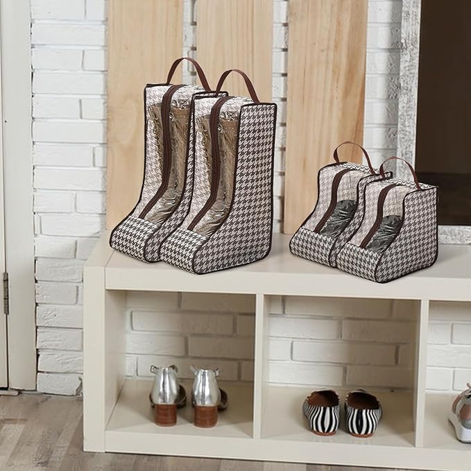 4 Pcs Boot Storage Bag, Portable Waterproof and Dustproof Boot Bags for Cowboy Boots (2*High + 2*Short)