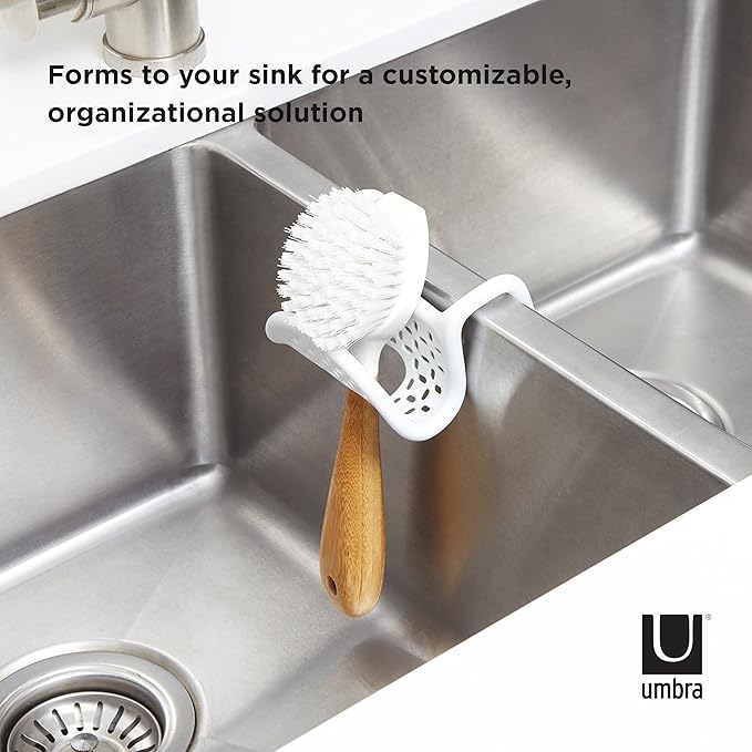 Umbra Sling Kitchen Sink Caddy Sponge Holder, Hangs Over Faucet or Divider, Single, White