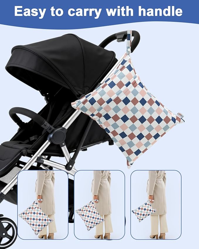 ALVABABY 3 pcs Cloth Diaper Wet Dry Bags Waterproof Reusable with Two Zippered Pockets Travel Beach Pool Daycare Soiled Baby Items Yoga Gym Bag for Swimsuits or Wet Clothes Small Medium Large 3L-SML12