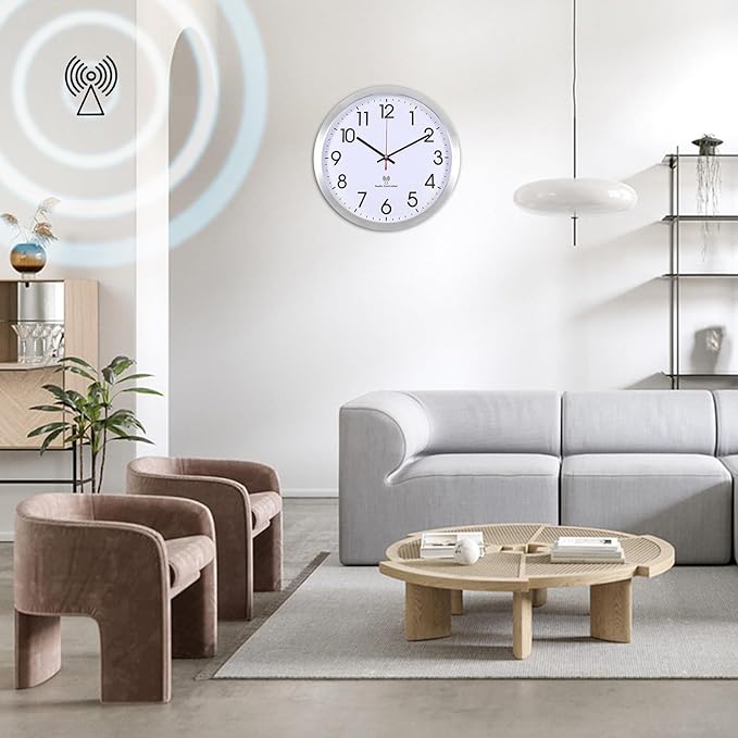 Atomic Analog Wall Clock, 14-Inch Radio-Controlled Automatically Setting Wall Clock, Aluminum Frame Wall Clock for Home, School, Office