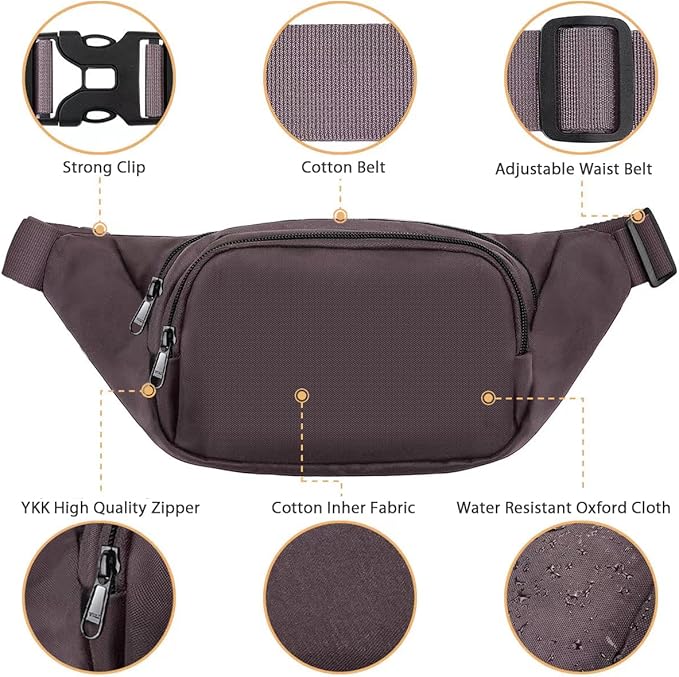 Large Fanny Pack for Women Men - Syican Waist bag with 3-Zipper Pockets, Gifts for Enjoy Sports Traveling Workout Casual Hands-Free crossbody bags Fits MAX 7.9'' iPad & 6.6'' Phone