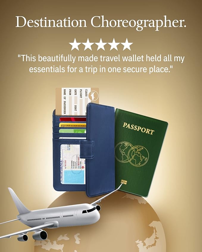 Passport Holder Cover Wallet RFID Blocking - Handmade Leather Passport Case Travel Document Organizer For Men & Women Navy Blue