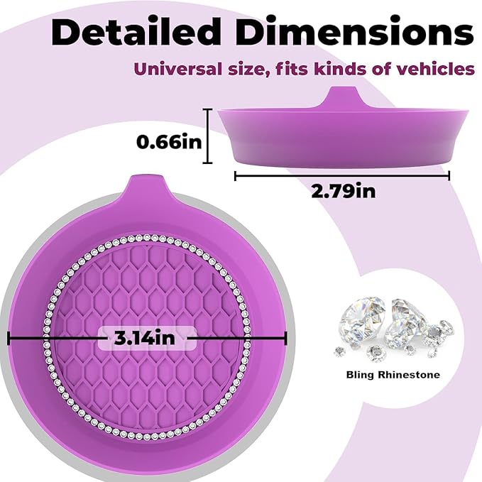 4 PCS Car Cup Coasters, Universal Cup Holder Coaster for Car Accessories, Bling CupHolders Insert for Women Non-Slip Silicone Car Cup Holder Coasters