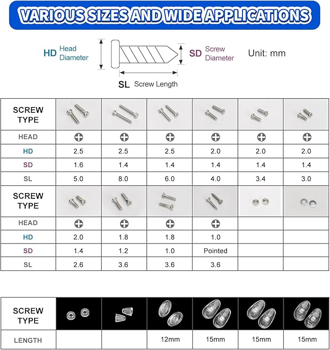 Eyeglass Repair Kit with Screws, Eye Glass Repairing Kit Include Nose Pads, Small Screwdriver, Magnifier, Tweezer for Eyeglass, Sunglass, Spectacles Watch, Eye Glass Repairing Kit with Travel Case