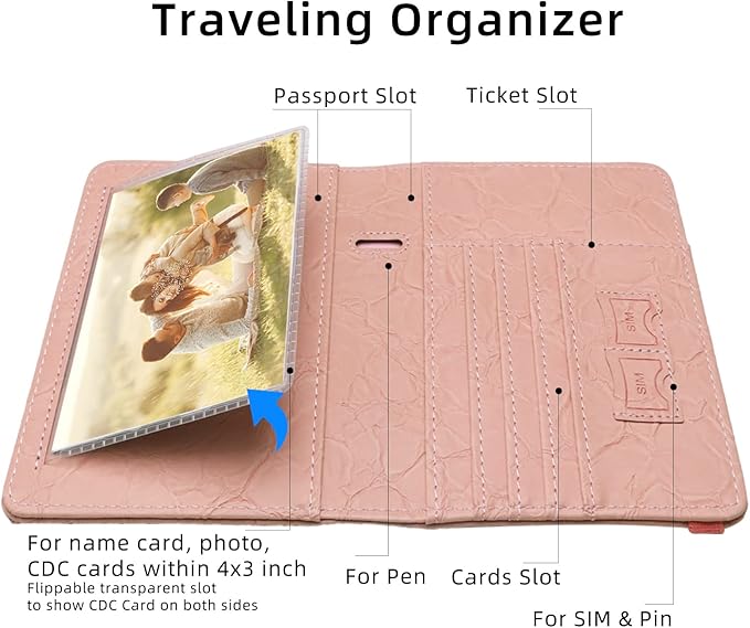 WALNEW Passport Holder for Travel, RFID Passport Cover Wallet for Women Men, PU Leather Passport Book Card Holder Case with Pen (Upgraded, Upgraded-B-Pink)