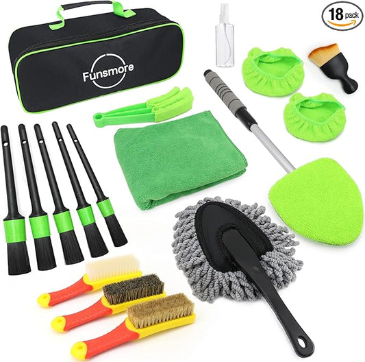 18Pcs Car Detailing Kit, Interior Car Cleaning Kit, Leather & Textile Car Interior Brush, Car Detailing Brush Set with Windshield Cleaning Tool Complete Car Interior Care Kit
