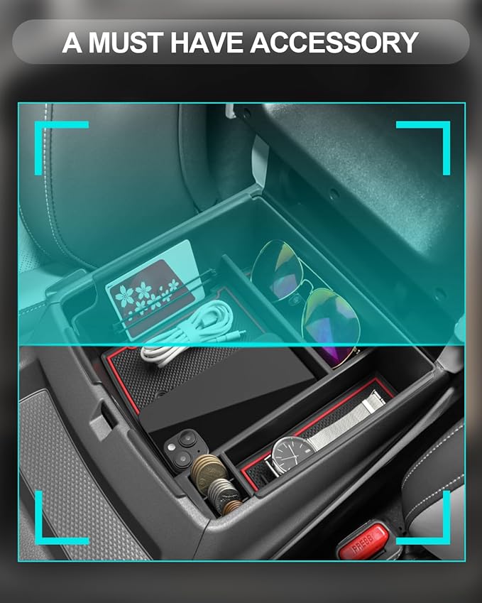 CDEFG Compatible with 2025 Kia Carnival Center Console Organizer Tray 2022-2025 Kia Carnival LX LXS EX SX SX Prestige Accessories Middle Console Organizer 2025 Carnival Armrest Storage Box(Red)