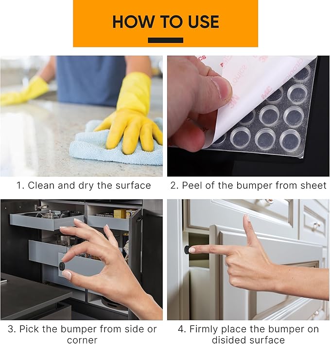 128 Self Adhesive Cabinet Door Bumpers – Sticky Black Silicone Rubber Pads for Furniture Drawers, Kitchen Cabinets, Decor, Wall Protection – Vellax