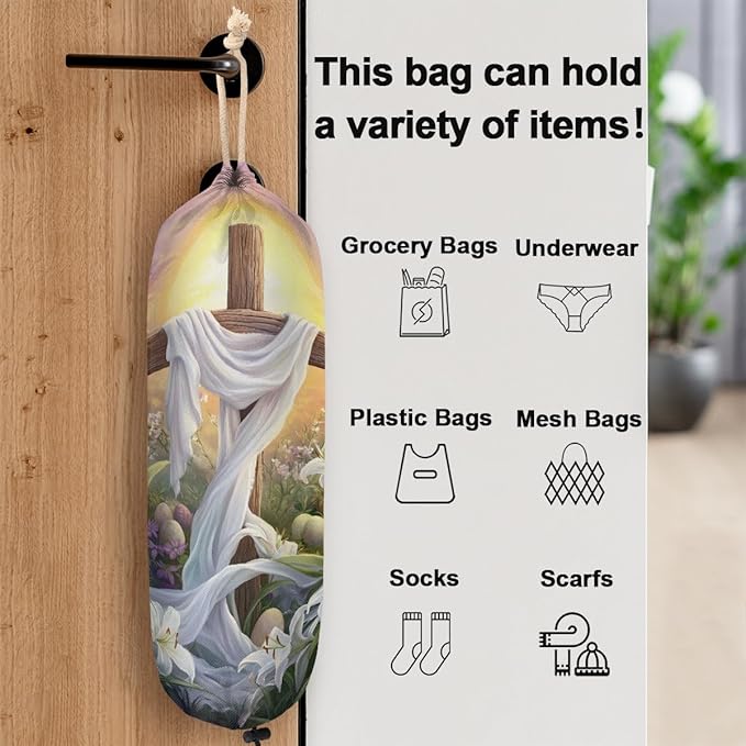 Pardick Plastic Bag Holder, Easter Egg Cross Grocery Bag Holder for Shopping Bags, Wall Mount Plastic Bag Storage Organizer Dispenser, Storage Holder for Home Kitchen Camper,A-2