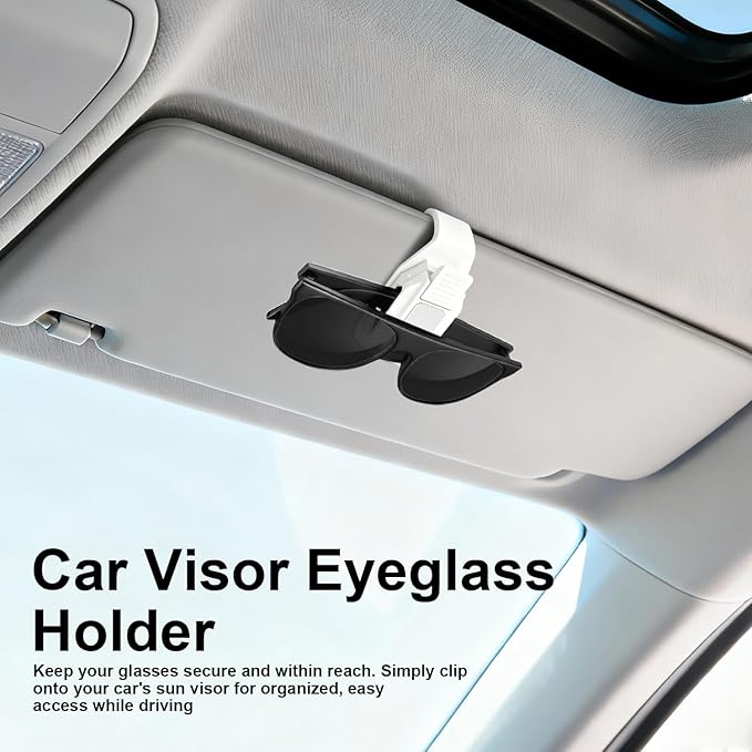 Dsycar 2 Pack Sunglasses Holder for Car, One-Handed-Operation Visor Sunglass Holder Clip, Easy Access Storage for Driving, Universal Fits Eyeglasses Clip Compatible with All Glasses (White)