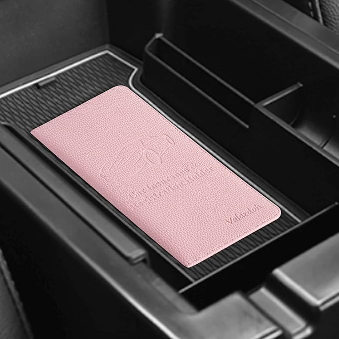 Valardoh Premium Car Registration and Insurance Card Holder, Car Document Holder for Cards, Driver License & other Essential Documents (Pink)