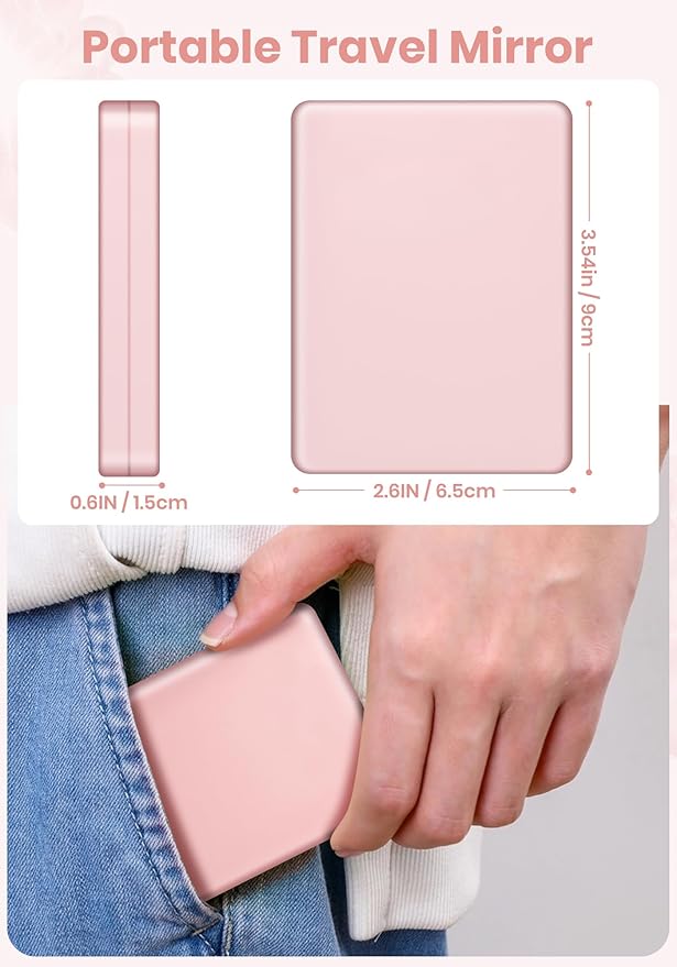 Compact Mirror, Rechargeable 30X Magnifying Mirror with 3 Lighting Modes & Dimmable Brightness, Portable Travel Makeup Mirror with Light, Essentials for Travel, Pocket, Purse, Gifts for Women Pink