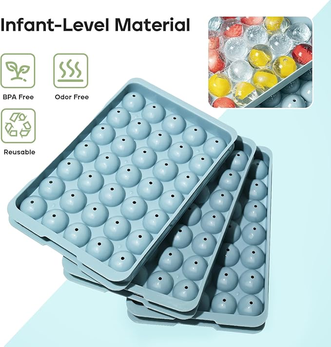 Ice Cube Trays with Lid and Bin, 1.0 IN Small Round Ice Cube Mold - 3 Pack (35 per Tray) Easy Release Stackable Ice Ball Maker Iced Bucket Kits, Circle Ice Tray for Cocktail, Whiskey & Drinks, BPA-Free