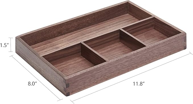 pandapark Wood Organizer Tray, Black Walnut, Desk & Drawer Storage Box (Walnut Master)