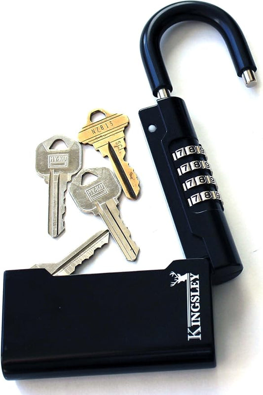 Kingsley Guard-a-Key Black Realtor's Lockbox Portable Resettable Hanging Key Safe Combination Lock Box for House Keys, Realtors, Vacation Rentals, Black