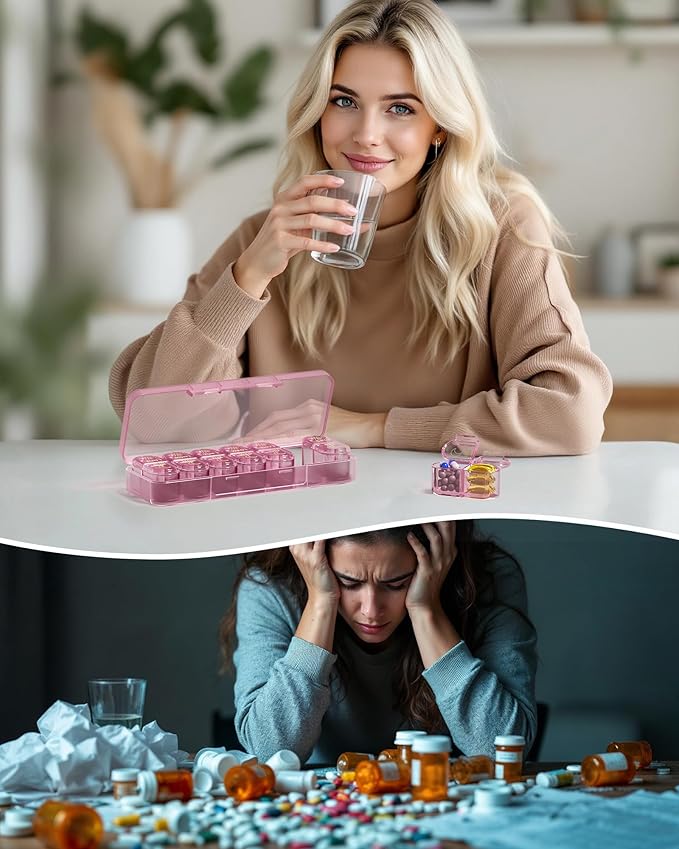 Daviky Weekly Pill Organizer 2 Times a Day, 7-Day AM PM Medicine Case, Travel-Friendly Pill Box for Fish Oils, Vitamins & Supplements