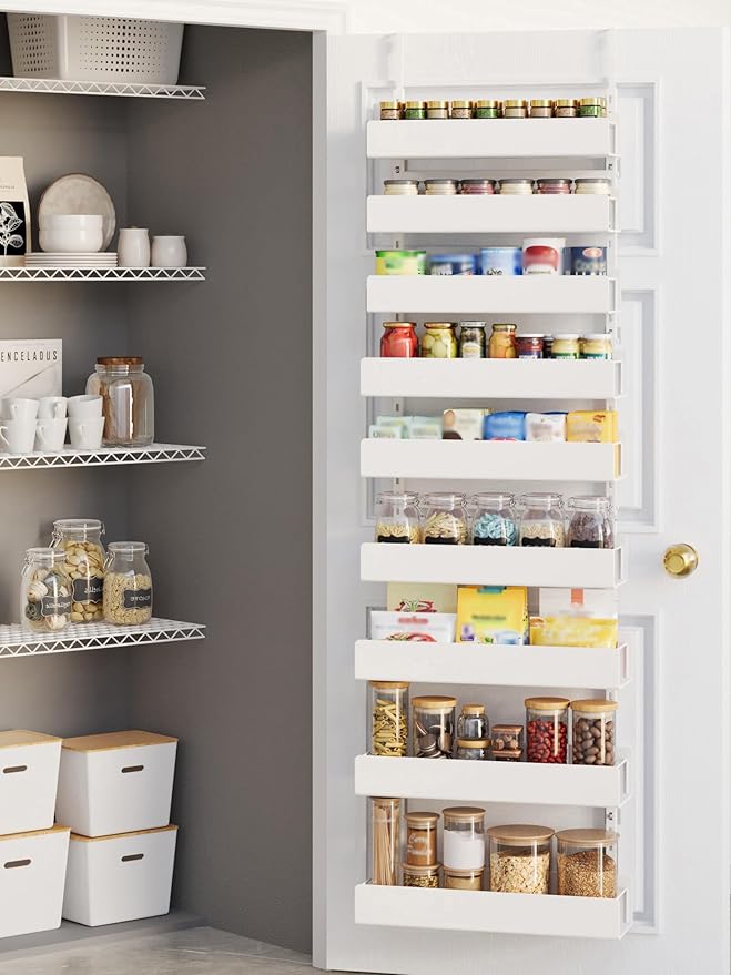 Over The Door Pantry Organizer, 9-Tier Pantry Organization and Storage, Hanging Door Spice Rack Shelves, Home & Kitchen Organization, Laundry & Bathroom Essentials, White
