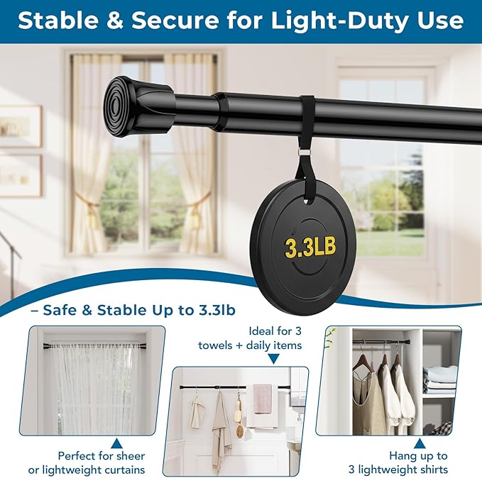 AIZESI Spring Tension Curtain Rods Short Tension Rod (Black,28" to 48"-2Pcs)