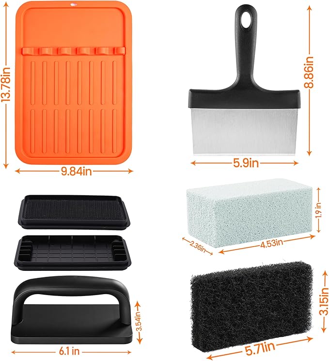 Upgraded Griddle Cleaning Kit for Blackstone 20 Pieces Flat Top Grill Accessories Cleaner Tool Set, with Griddle Scraper, Heat-Resistant Silicone Spatula Mat with Hanger, Grill Stone, Griddle Brush