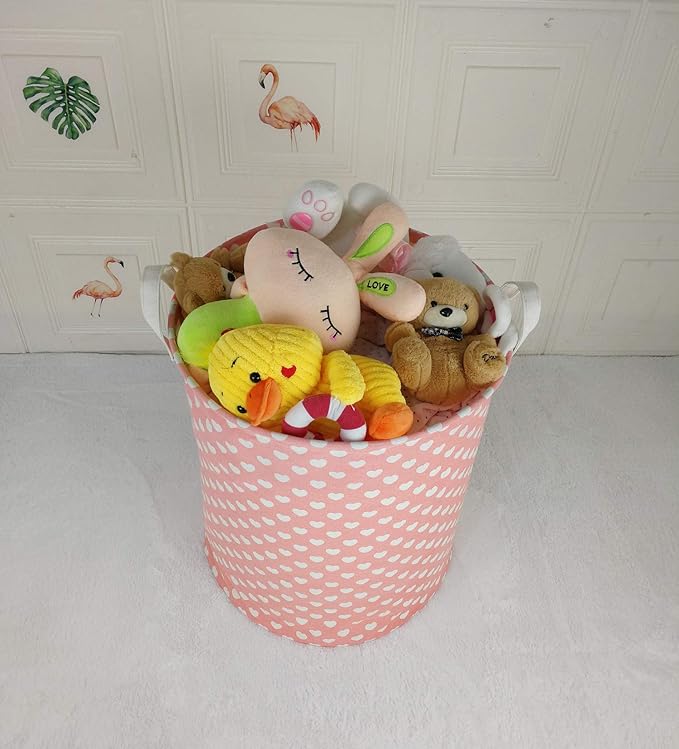Pink Laundry Basket Kids Hamper Storage Bins Girls Nursery Hamper Waterproof Organizer Toy Box Large Canvas Collapsible Chest for for Bedroom,Clothes Organizer Basket,Toys Bin,Room Decor