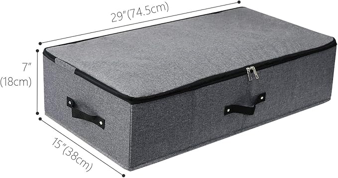 Omygarden 2PCS Foldable Under Bed Storage Box with Plastic Support Liner, Handles, Zipper lid, Blankets Clothes Comforters Storage Bin Organizer for Bedroom and Closet, 29×15×7inch, Black Grey