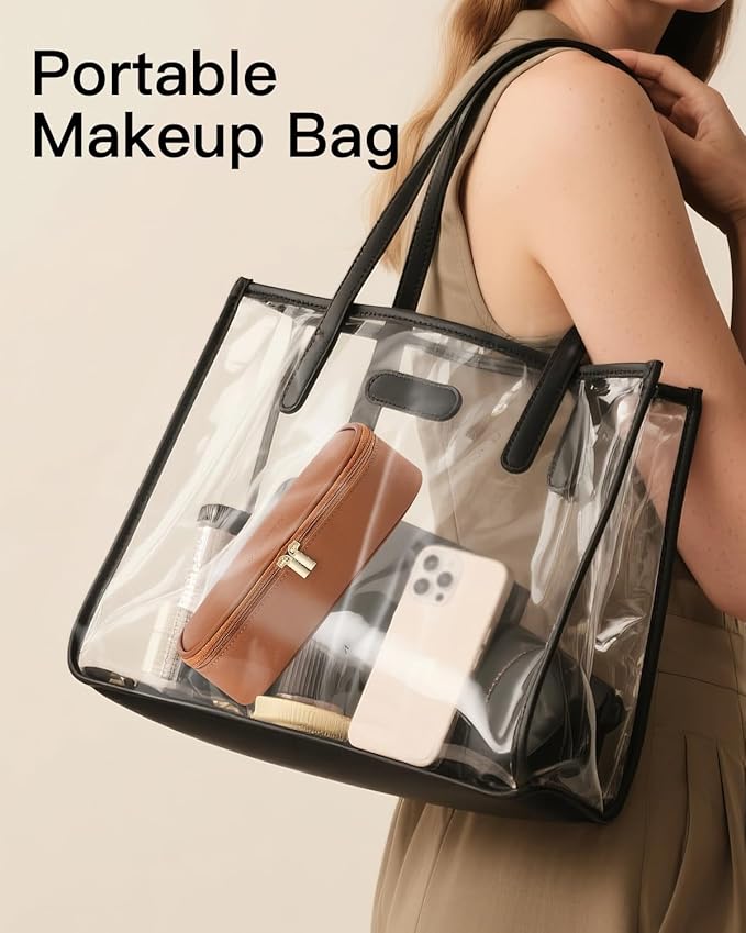 Vlando Travel Makeup Bag,Small Makeup Bag for Women,Gifts for Women Girls, Makeup Pouch Purse Travel Essentials Toiletries-Brown