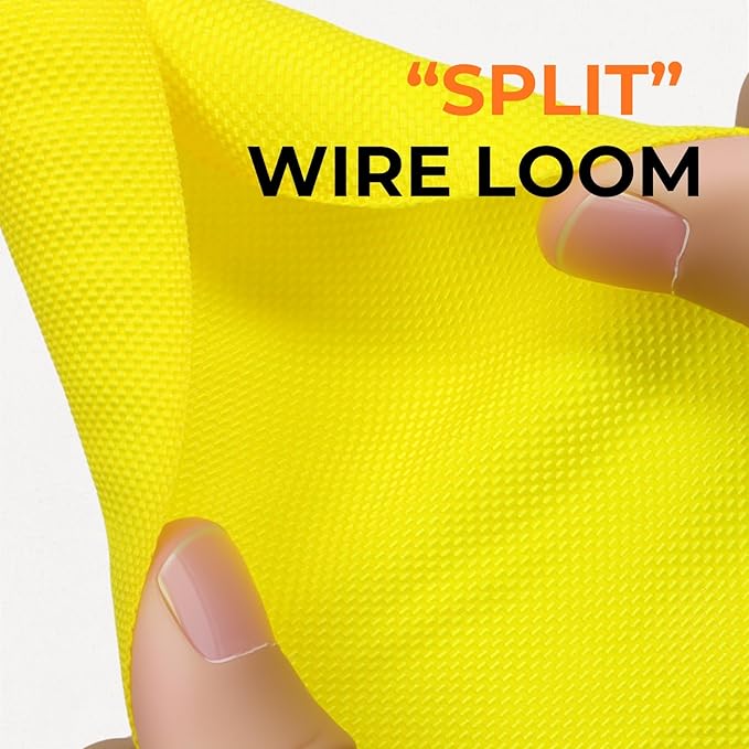 3/4 inch Split Braided Cable Management Sleeve for USB Cable Power Cord Audio Video Cable, Wire Loom Cord Protector from Cat Dog Chewing (Yellow, 25FT)