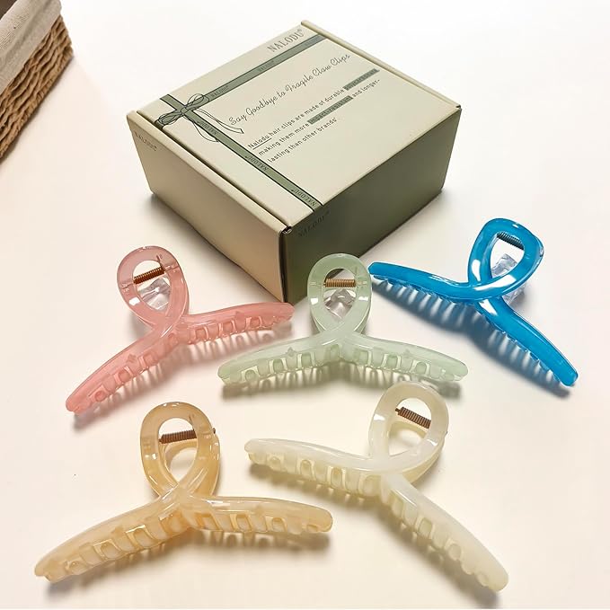 5 Inch Extra Large Hair Claw Clips, No Slip Jelly XL Hair Clips for Thick Long Curly Hair, Big Claw Clips, 5 Pack