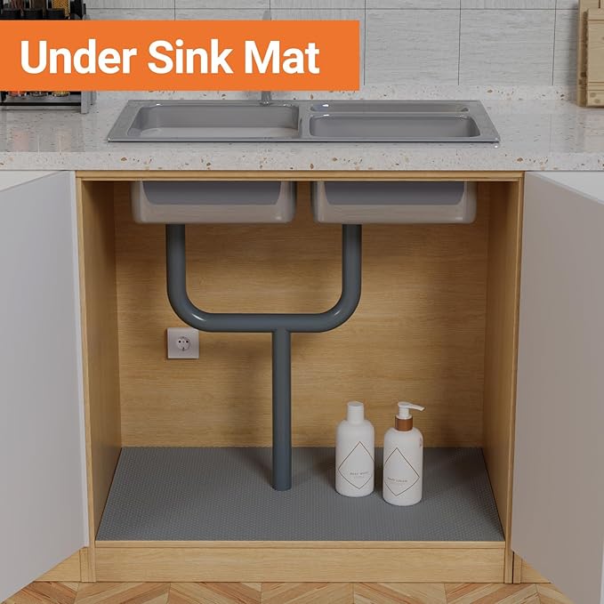 FLPMIX Kitchen Cabinet Shelf Liner: 19" Wide Waterproof Under Sink Mat - Dark Grey Non-Adhesive Easy to Cut Large Drawer Liner for Pantry Bathroom Cupboard 19" W x 300" L