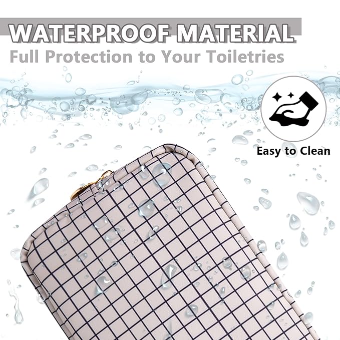 Small Makeup Bag Pouch for Purse，Nylon Travel Toiletry Storage Bag Preppy Checkered Cosmetic Bag for Women Girls，Waterproof Makeup Organizer Bag Pouch Skincare Bag with Zipper (Small-Checkered)