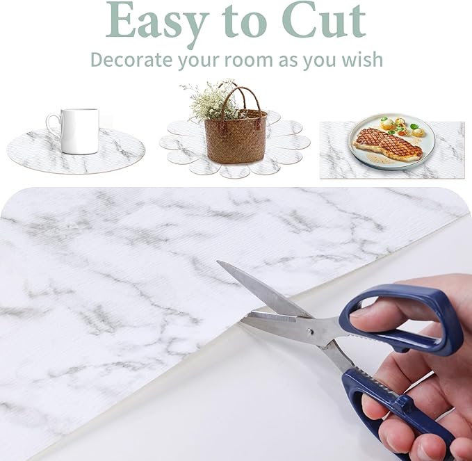 2-Layer Drawer and Shelf Liner for Kitchen Cabinet: 12 in X 20 Ft Non Slip Waterproof Shelf Paper Non Adhesive Refrigerator Liners White Marble Easy Liners for Bathroom with Knife Tape Measure