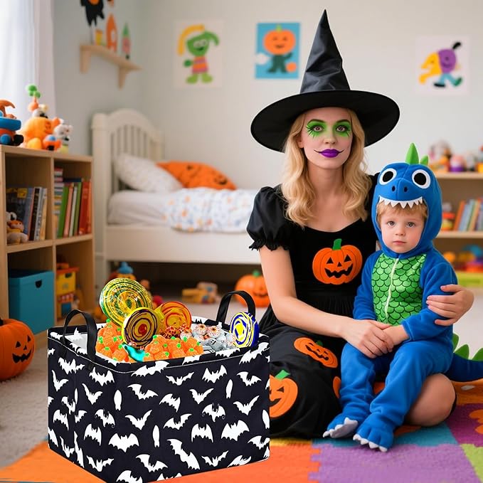 Halloween Storage Basket Pumpkin Ghost Gift Basket for Kids Foldable Toy Box Waterproof Organizer Bin Laundry Nursery Hamper for Home Office Dorm Closet Shelf